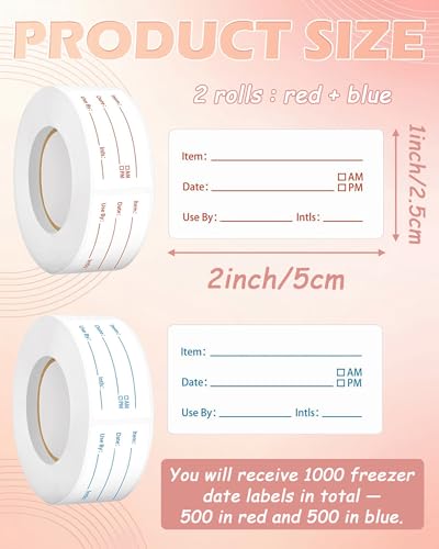 2 Rolls 1000 Pieces Removable Food Labels, 1 x 2 Inch Date Stickers for Freezer, Refrigerator Food Containers – Easy to Write On, Perfect for Food Labeling and Storage Organization (1000)