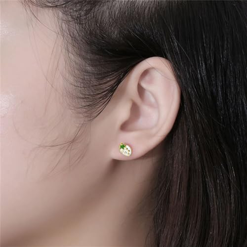 18g Tiny Strawberry Stud Earrings Flat Back for Women Teen Girls 14k Gold Plated Surgical Stainless Steel Hypoallergenic Cute Small Enamel Fruits Cartilage Tragus Screw Back Piercing Sensitive Ear Jewelry2