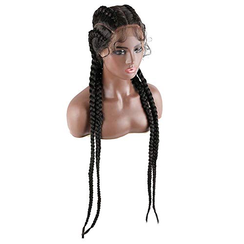 Xiweiya Wigs Natural Black 4Braid Wigs Cornrow Braided Wig With Baby Hair Wig Synthetic Lace Front Box Braiding Hair Cosplay wigs - Image 2