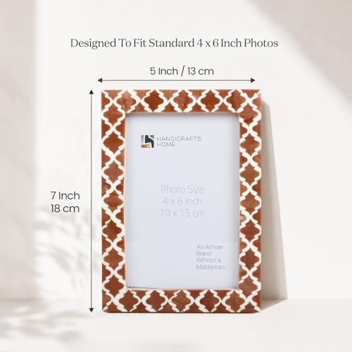 Image of Handicrafts Home Brown & White Vintage Photo Frames for Wall or Tabletop Display, 4x6 Picture Frame Set of 2,Boho Farmhouse Gallery Wall Frame Set, Artisan Handmade Home Decor, Handmade Moroccan Frame