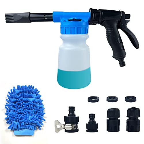 Biaozan Snow Foam Gun Foam Gun, Pressure Washer Car Wash Snow Foam Gun Adjustable Pressure Washer, Car Cleaning Attached to Garden Hose Snow Foam Gun (with Car Wash Gloves, Quick Coupler) (Blue)