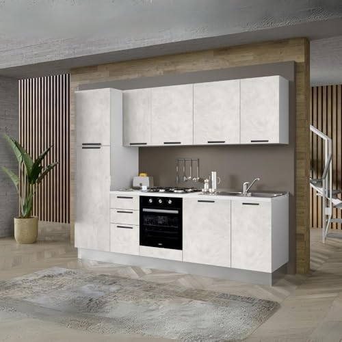 Cucina completa con lavastoviglie 270x217H colore bianco spatolato - Folk