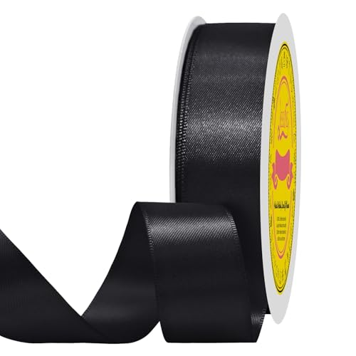 Image of Double Face Black Satin Ribbon 7 /8 inch X 100 Yards Polyester Black Ribbon for Gift Wrapping Very Suitable for Weddings Party Hair Bow Invitation Decorations and More