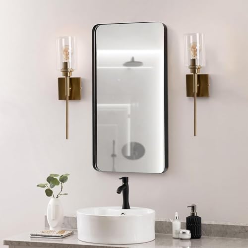 Image of AUGE LIGHT Gold Wall Light, Brushed Bathroom Vanity Light with Clear Glass Shade, Bathroom Sconces for Bedroom Mirror Living Room Hallway, E26 CRI90 Bulb Inclued