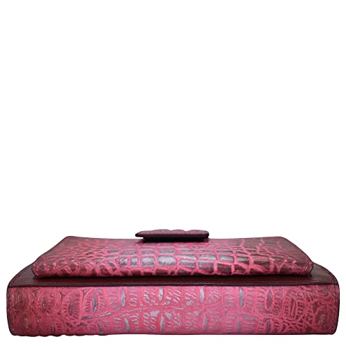 Image of Anuschka Women's Leather Wallet - Hand-Painted Genuine Leather Wallet with RFID Protection - 1149, Croc Embossed Berry