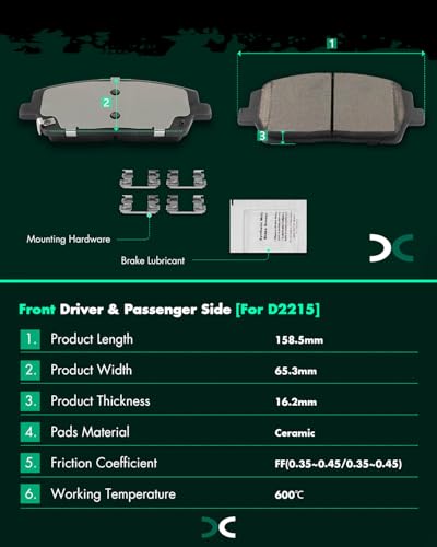 Image of SCITOO D2215 Front Ceramic Brake Pads Sets w /Hardware Replacement For Hyundai For Palisade 2020-2023,For Kia For Telluride 2020-2023