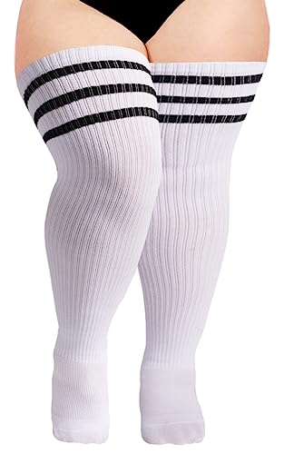 Image of Moon Wood Plus Size Thigh High Socks for Thick Thighs- Womens Knit Cotton Extra Long Over the Knee High Socks Leg Warmer
