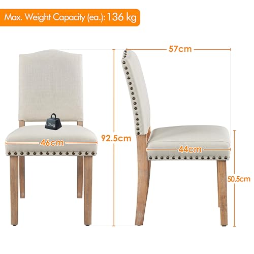Yaheetech Dining Chairs Set of 2 Modern Kitchen Dining Room Chairs with Nailhead Trim and Upholstered Seat for Home, Kitchen, Beige - Image 3