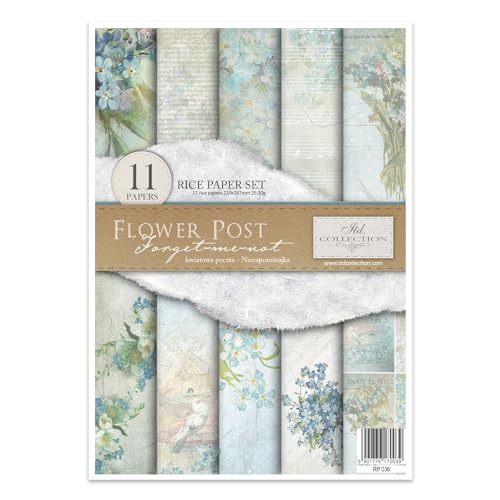 ITD Collection - Reispapier Kreativset A4 Decoupage Rice Paper Sheet 29,7 x 21 cm Serviettentechnik Mehrfarben (Flower Post Forget-me-not, RP036)