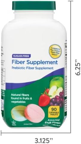 Daily Fiber Supplement Chewable Tablets – 90 Count, Sugar-Free Fiber Chews for Women and Men, High Fiber Content, Assorted Fruit Flavors, Chewable Tablets for Adults. (Pack of 3)