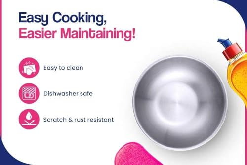 Image of Bhalaria Premium Triply Stainless Steel Tasla 34CM Lid with Handle | 5L Capacity | Gas & Induction Compatible | 2X Faster Heating | Easy to Clean | Less Oil Use | 100% Food Safe|Durable Cookware
