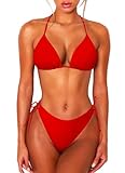 OZICERD 2 Piece Bikini Sets for Women Halter Triangle Bikini Tops Brazilian String Swimsuit Full Coverage Bottom Bathing Suit Red M