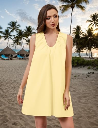 OLAPTA Women Summer Sleeveless Babydoll Mini Tank Dresses Loose Fit Scoop Neck Ruched Short Dress with Pockets Party Clubwear2