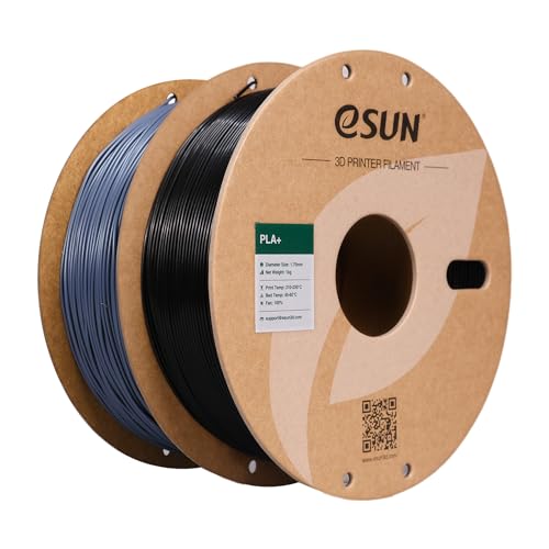 eSUN PLA+ 3D Printing Filament 2KG, Enhanced Toughness, Black and Grey