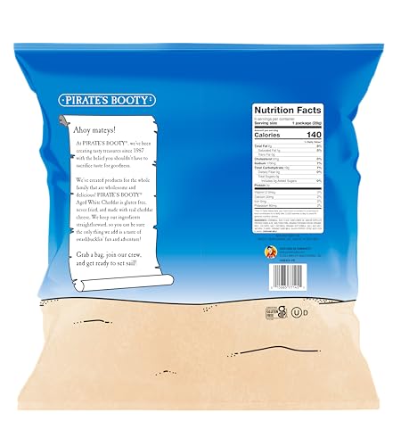 Pirate's Booty Aged White Cheddar Cheese Puffs, Gluten Free, Kids Snacks, 1oz Individual Size Snack Bags (6 Count)