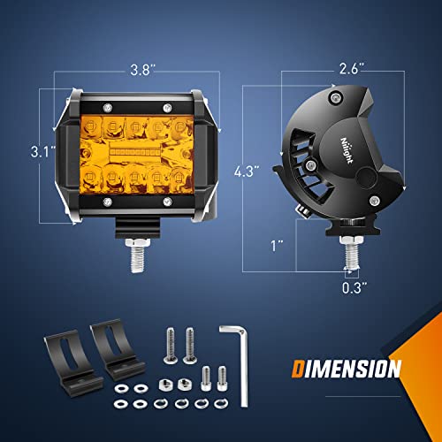 Image of Nilight 2PC 4Inch Amber Led Pods Triple Row 60W Flood Spot Combo Driving Fog Lights with 16AWG Wiring Harness-2 Leads for Offroad Pickup Trucks Jeep ATV UTV SUV, 2 Years Warranty