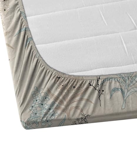 Image of DECORUM Glace Cotton Fitted 1 Bedsheet King Size (72 inchx78 inch) | All Around Elastic | Cotton Feel | 2 Pillow Covers (17 inchx27 inch) | Fits Up to 8 inch Mattress | 200-220 TC | Printed Double Bed Sheet Set
