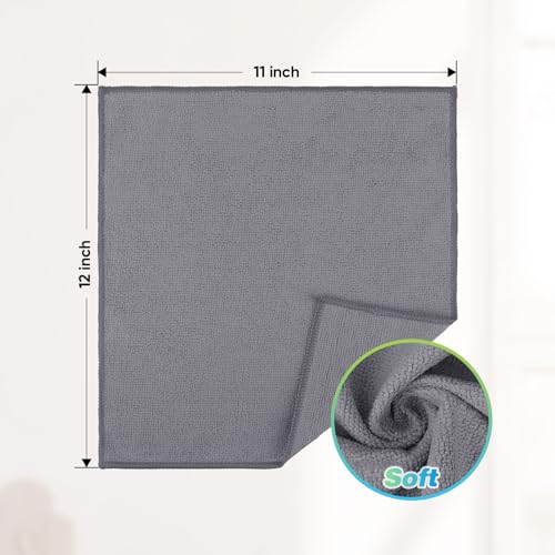 Image of HOMEXCEL Grey Microfiber Cleaning Cloth, 24 Pack Absorbent Cleaning Rags, Lint-Free, Streak-Free Cleaning Towels for Car Kitchen House, 12 inchX11 inch