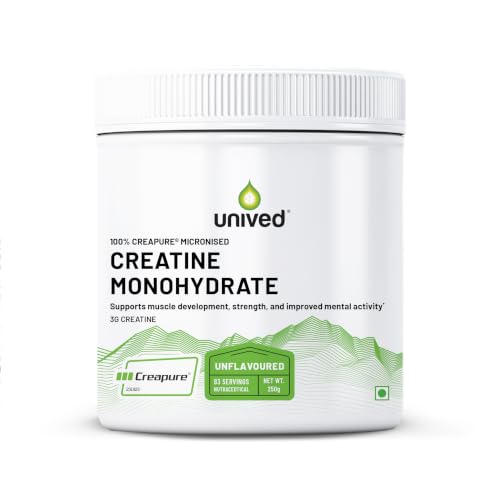 Image of Unived Creatine Monohydrate 250g - 100% Creapure | World's Purest & Most-Researched Creatine (>99.9%, Made in Germany) | 3g Per Scoop, Unflavoured, 83 Servings | Strength, Power & Lean Muscle | Vegan, No Fillers - Men & Women