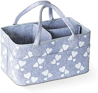 K-ONE Baby Nappy Caddy Bag Organizer With 3- Compartment for New Born Infant Nursery| Portable & Foldable Car Organizer | Diaper Wipes Storage Box ( Grey Heart)