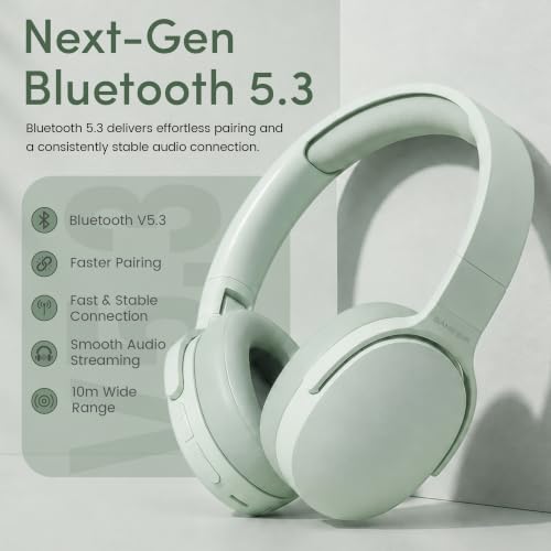 Image of GameSir BeatXtra Wireless Stereo Bluetooth Headphones V5.3, Over Ear Foldable Headset with 40mm Drivers, Soft Cushioned Ear Pads, Built-in Mic, AUX Input, 10M Wireless Range, Teen & Adults (Green)