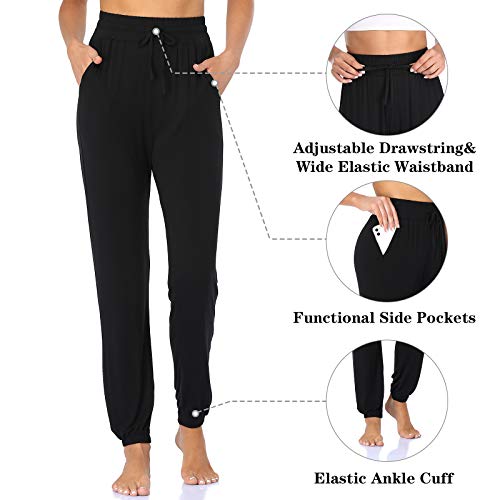 Annenmy Sweatpants With Pocket For Women,High Waisted Outdoor Pants Quick Dry Hiking Lightweight Pants Drawstring Lounge For Women Black M #TOP2