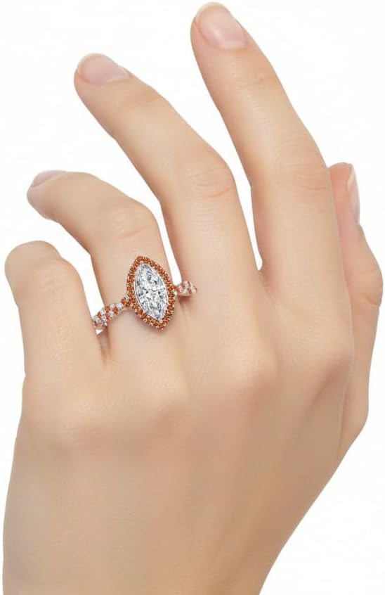 Choose Your Gemstone Twisted Marquise Diamond CZ Halo Ring Rose Gold Plated Marquise Shape Halo Engagement Rings Matching Jewelry Wedding Jewelry Easy to Wear Gifts US Size 4 to 12