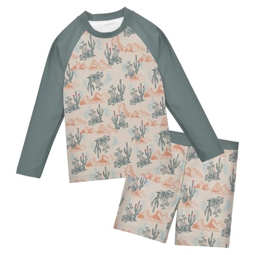 Boys Rash Guard Set Desert Cactus Piece UP50+ Swim Set for Boys 3T-10T