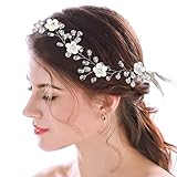 [HECHO DE ALTA CALIDAD] - La pieza para el cabello de boda está hecha de aleación dura duradera, diamantes de imitación y perlas de marfil. No te preocupes de que la enredadera de la boda se desvanezca, el tocado de boda real es perfecto para tus días especiales.