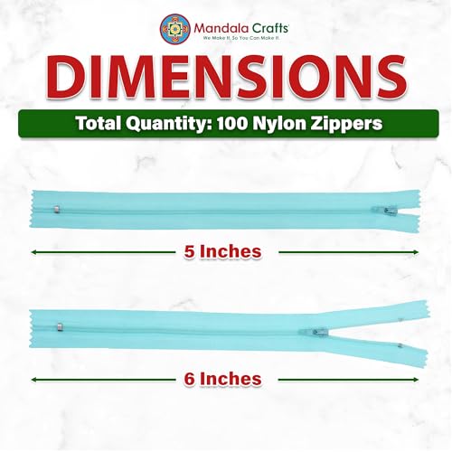 Image of Mandala Crafts 100 PCs Turquoise Closed-End 5 Inch Nylon Zippers for Sewing
