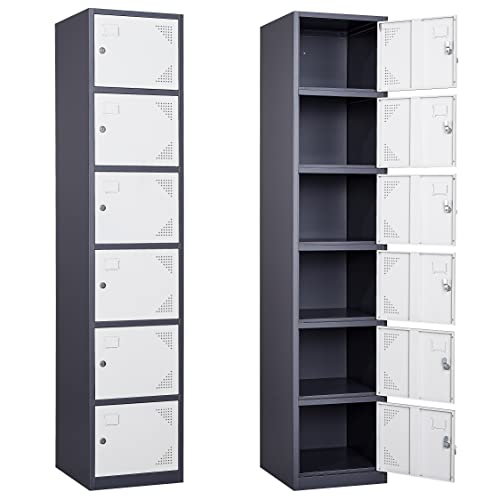 Sisesol Metal Locker Storage Cabinet With Doors And Shelves Metal Lockers With 6 Doors,71" Lockable Small Locker Storage Cabinet For Employees,School, Office, Home, Gym(White/Grey) #TOP6
