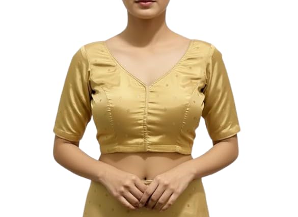 Women’s Tapeta Silk Blouse | V-Neck Front & Back Design | Hook Closure for Secure Fit | Smooth Silk Fabric | Golden Colour-picture-29