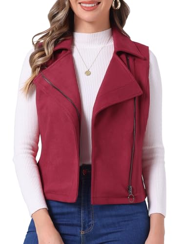 Chaqueta de motorista sin mangas en suave gamuza sintética rosa
