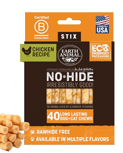 Earth Animal No-Hide Stix Chicken Recipe Natural Rawhide Alternative Dog & Cat Chews - 40 Count Extra Value Pack