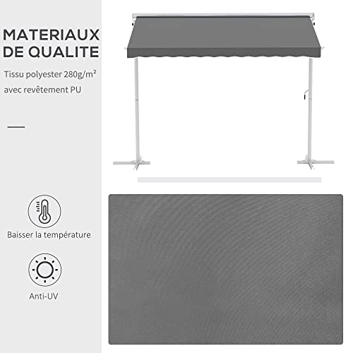 Store double pente 3 x 3 m manuel rétractable gris Outsunny - 4
