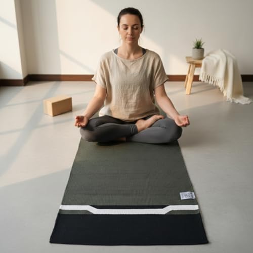 Image of Pure cotton anti-skid, machine wash yoga mat. 73inches x 24inches, 5mm thickness (5mm(Olive green))