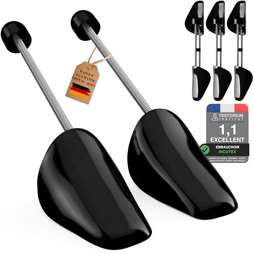 Incutex Lot de 3 Paires Embauchoirs de Chaussures Taille Adaptable 38-44, Forme Chaussure en Plastique pour Hommes Femmes, Adaptés aux Baskets, Chaussures Plates, Mocassins, Noir