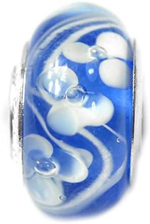 De Buman Glass Blue and White Flower Fashion Charm Bead