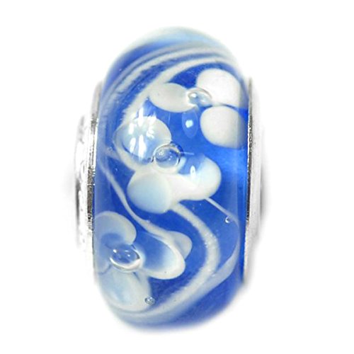 De Buman Glass Blue And White Flower Fashion Charm Bead #TOP2
