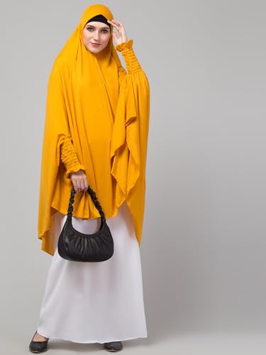Image of NAZNEEN Women's Full Coverage Khimar Hijab with Sleeves and Under Cap |Solid Pattern Cotton Set for Hajj, Umrah, and Prayer| Comfortable One-Size Head CoveR