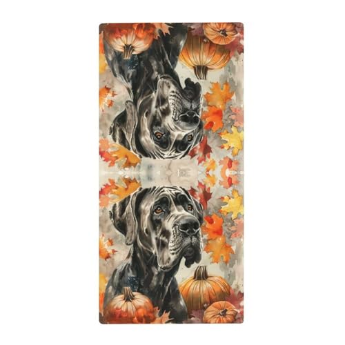 MoBlinko Autumn Dog Bathroom Hand Towels Great Dane Dog Pumpkins Absorbent Yoga Gym Face Towels Soft Fingertip Towel for Kitchen Hotel Home Decor 14 X 28 in