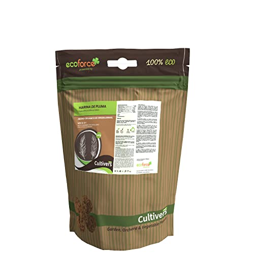 CULTIVERS Harina de Pluma 250 g NPK 12-2-1. Abono orgánico para plantas con alto contenido en Nitrógeno. Huertos, arboles florales/frutales y plantas ornamentales