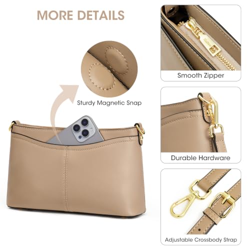Image of Kattee Genuine Leather Crossbody Bags for Women Small Shoulder Purse Handbags with 2 Detachable Straps 6 Card Slots