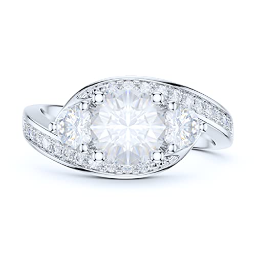 Sterling Silver Fancy Split Three Stone Style Simulated Round Cut Diamond or Moissanite Promise Engagement Ring2