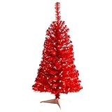 Nearly Natural 3ft. Red Artificial Christmas Tree with 50 LED Lights and 118 Bendable Branches