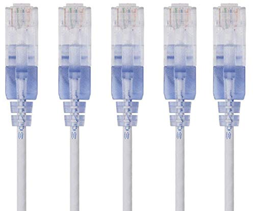 Image of Monoprice Cat6A 50ft White 5-Pk Patch Cable UTP 30AWG 10G Pure Bare Copper Snagless RJ45 SlimRun Series Ethernet Cable
