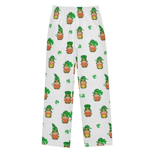 Gnome with Shamrock Boys Long Pants Soft Trousers Elastic Waist Kids Lounge Bottoms with Pockets S-XL