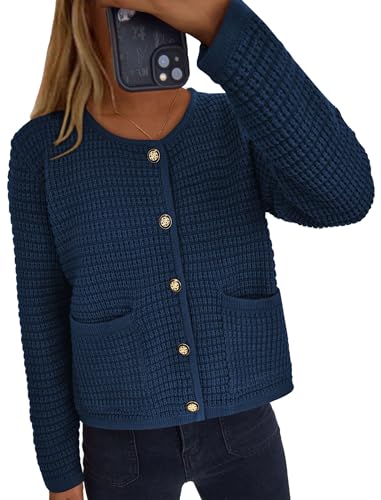 PRETTYGARDEN Women Knit Cardigan Sweaters Fall Fashion Long Sleeve Open Front Button Down Trendy Casual Jacket Winter Clothes