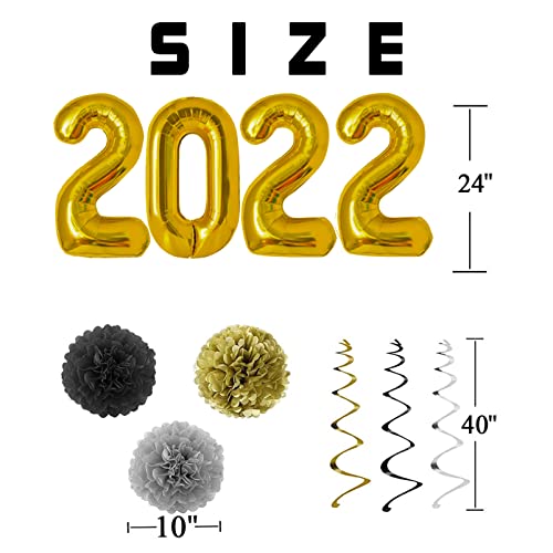 Graduation 2022 Party Supplies Black, Gold Happy Large Balloons Decorations Photo Backdrop And New Years Decor Accessories Kit Golden Fringe Curtain Glitter Banner With Pompoms Ornament Senior College #TOP4