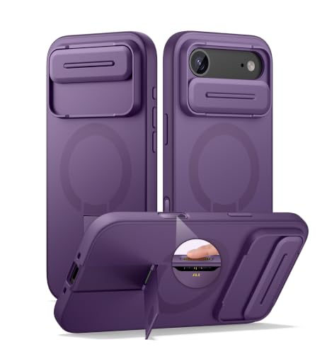 Image of SURITCH for iPhone Air Case with Camera Control Cover, Camera Slide Cover and Adjustable Kickstand, Compatible with MagSafe, Shockproof Bumper Protective Cases for iPhone 17 Air 6.5 Inch, Dark Purple